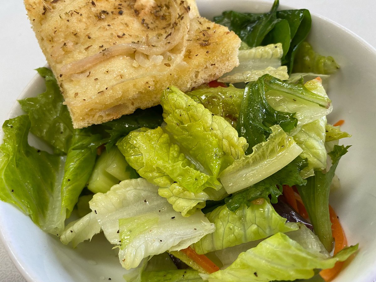 TonyAtTheTable's tweet photo. A bowl of salad & a piece of focaccia at #MartinosMarket in #HackensackNJ’s #FirstWard/#ItalianEnclave. https://t.co/bpqx5erB5U