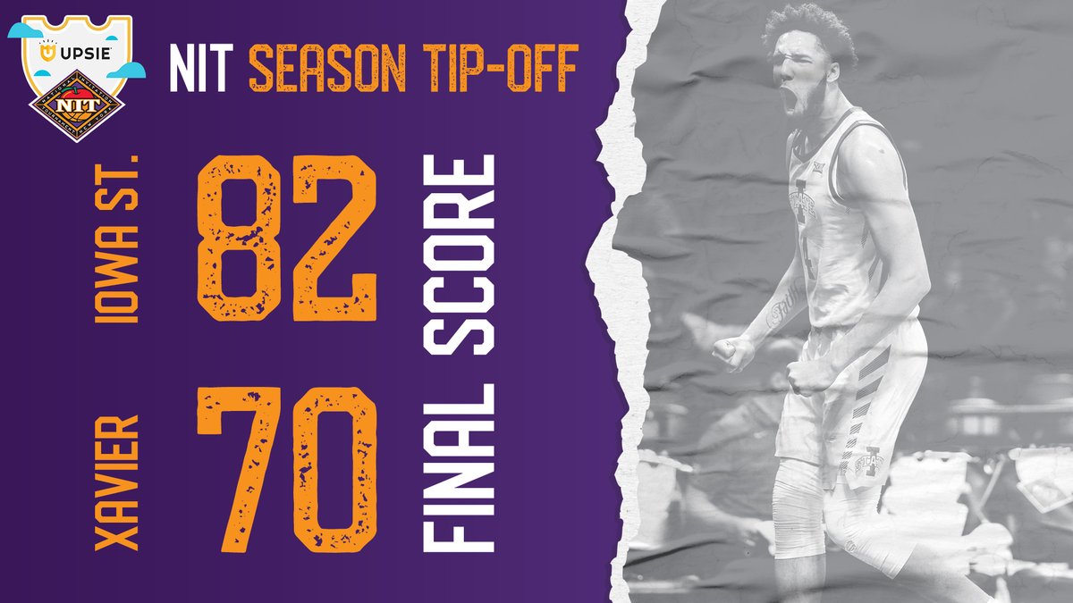 NITTipOff's tweet photo. .@CycloneMBB makes an early-season statement with a double digit win over @XavierMBB! Iowa State moves to 5-0 on the season and will play in Friday's championship game #NITTipOff @UpsieHQ https://t.co/lZWE3uuuXZ