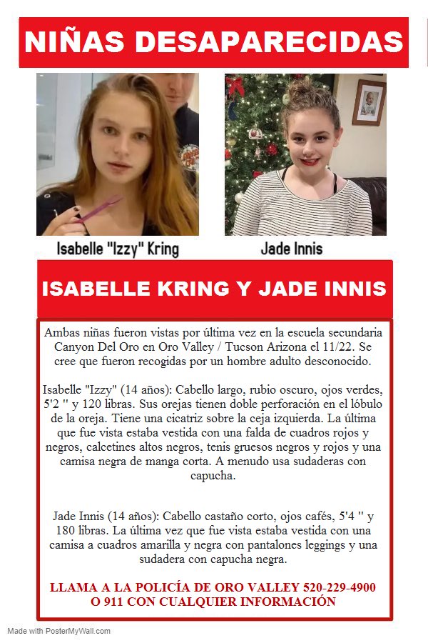 JustJey23's tweet photo. #IsabelleKring #JadeInnis #MissingChildren #Desaparecidas #OroValley #Arizona https://t.co/9JDfr97uze