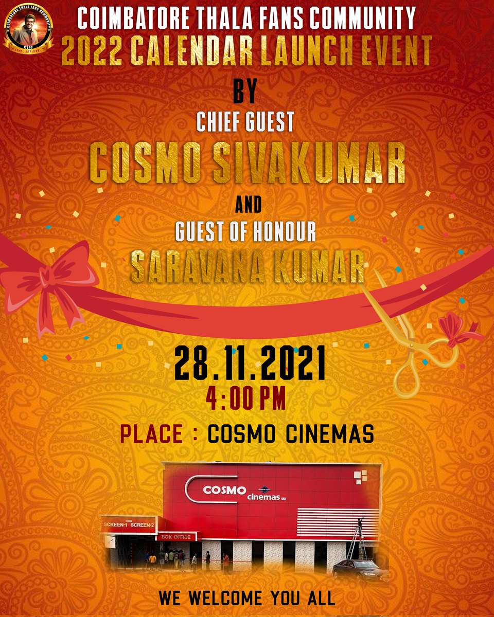 Akcommunitycbe's tweet photo. ENNA READY YA!!????
😍💥🔥
COIMBATORE THALA FANS COMMUNITY CALENDAR LAUNCH EVENT ON NOVEMBER 28 2021 ❤️🔥💖
WE WARMLY WELCOMING YOU ALL
#TEAMCTFC
#Valimai #Ajithkumar https://t.co/9oLyzSCelj