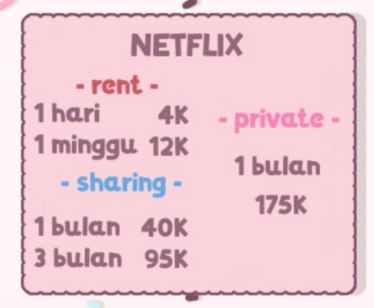 spanyolx's tweet photo. @kimadorable_ Haloo kak! Aku ada nih, netflix start from 4k sehari (1 profile 1 user). Bakal langsung diproses dan yang pastinya trusted!

     ☆ Bergaransi
     ☆ Proses cepat
     ☆ Legal &amp; no VPN

🛒 . . . Payment: All e-wallet &amp; QRIS. https://t.co/MXk7Hgf6ti