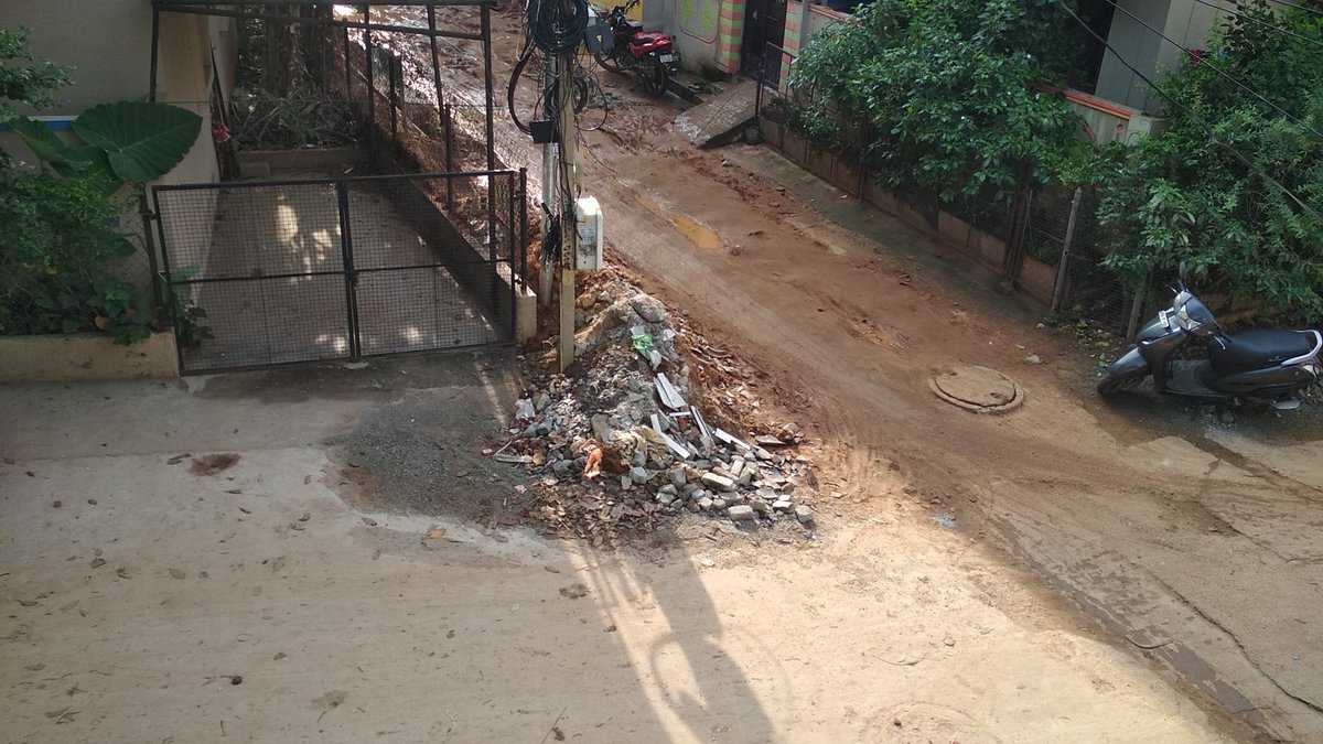 twitraghav's tweet photo. @CommissionrGHMC @DC_Quthbullapur @GHMCOnline 
The drainage line was laid in October and the left over Material was left on road for close to 3 weeks now causing issues to motorists. Can you please get it removed at the earliest? BapuNagar lane 5,Chintal is the address. https://t.co/lFZ5FmhWml