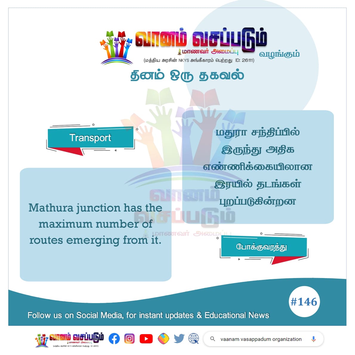 Vanamvasappatum's tweet photo. தினம் ஒரு தகவல் #146
#தகவல் #வானம்வசப்படும் #தமிழ் #knowthefacts #Facts #factsoflife #FactsMatter #DidYouKnow #doyouknow #dailyfacts #factsdaily #November21
#TNstudents #thagaval #vaanamvasappadum #TNSTC #போக்குவரத்து #பேருந்து #Transportation
Follow
https://t.co/qu2uztqpIy https://t.co/YB0WrD5jUq