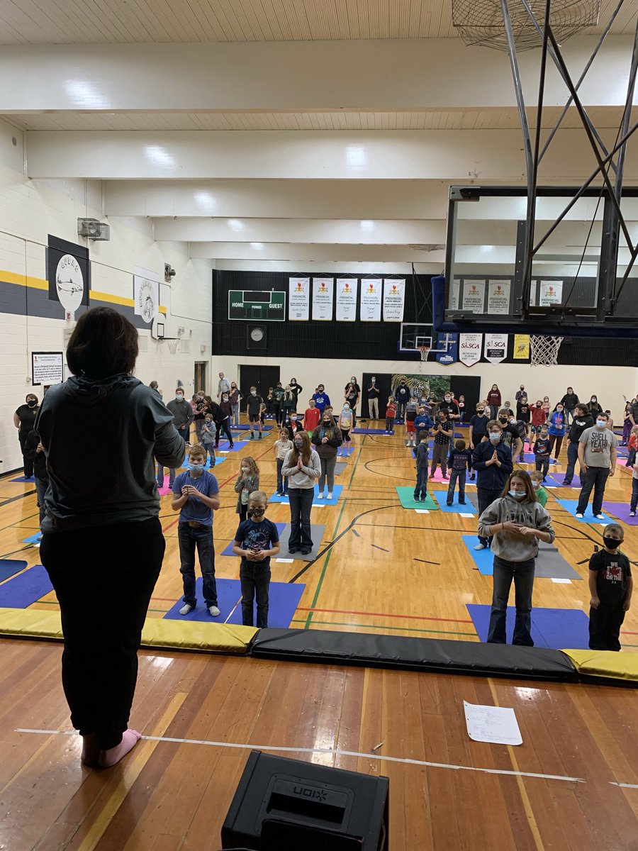 tmooney_1215's tweet photo. #MentalHealthMatters and to help promote positive mental health for our students and staff we held a school wide yoga session this afternoon! #learningtogether @thuekim @PrairieSouth https://t.co/MfD49fOqFw