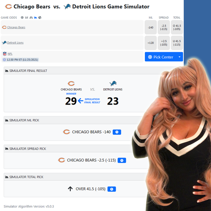 Hey guys, check out the @cappertek game simulation for the Bears at Lions NFL matchup tomorrow. Happy<a class="tags" target="_blank" title="On Twitter" href="/?out=eyJ0eXAiOiJKV1QiLCJhbGciOiJIUzUxMiJ9.eyJpYXQiOjE3MjA3MjA5NjYsImlzcyI6InR3cG9ybnN0YXJzLmNvbSIsIm5iZiI6MTcyMDcyMDk2NiwiZXhwIjoxNzUyMjU2OTY2LCJyZWRpcmVjdF91cmwiOiJodHRwczovL3R3aXR0ZXIuY29tL2NhcHBlcnRlayJ9.ea2MeO2yuhM2loVMm3SH5_ilIfHa0eDC6WaFKP5PpdqdOgWXPz8ezGzhU_5L10geUDtzBypNa2M4zCk5pK2AQg">@cappertek</a><a href="/tag/freepicks"class="tags"><span>#freepicks</span></a><a href="/tag/cashingtickets"class="tags"><span>#cashingtickets</span></a>