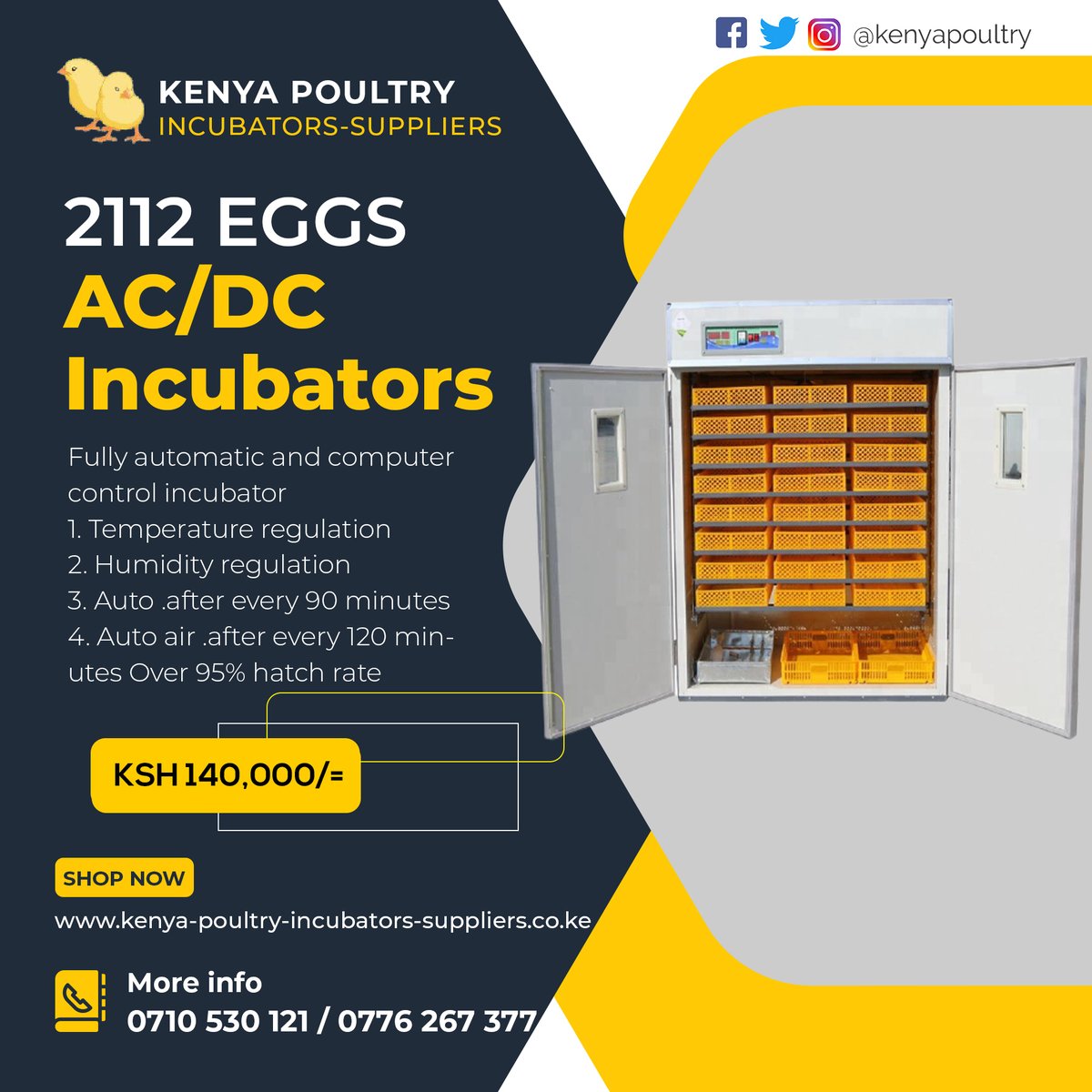 Kenya Poultry Incubators Suppliers 
Call us on 0710 530 121
Dealers In: 
1. Eggs Incubators
2. Cages &amp; Housing
and other poultry items
Ramos  Guardiola Ngirici Sonko #PochOut Haaland Pessi Nairobi West Hospital