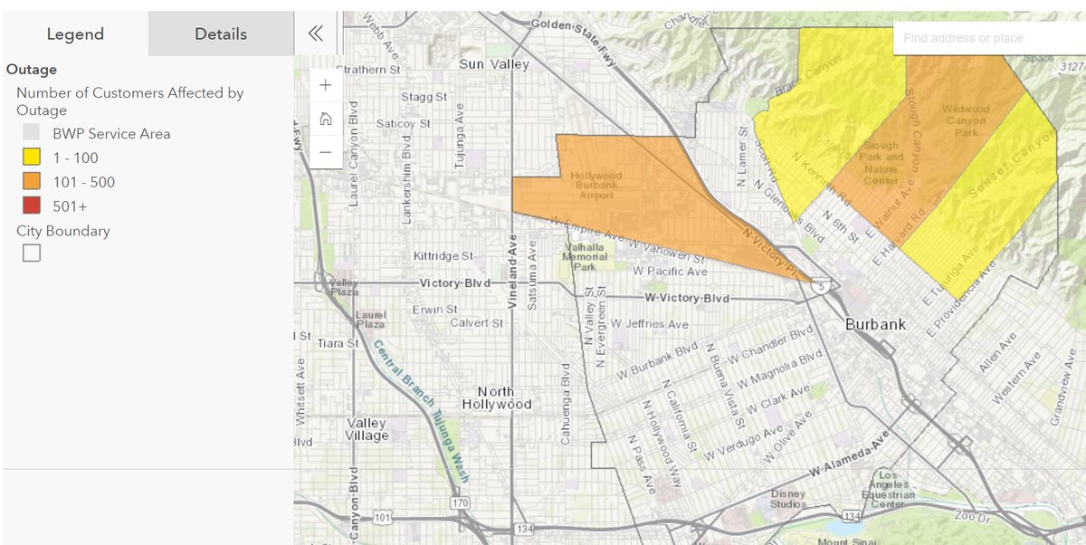 myBurbankNEWS's tweet photo. The winds are here and we are seeing some outages here in Burbank - here is the updated map as of 7:50 pm - BWP is on it. https://t.co/fqGhyvH01M