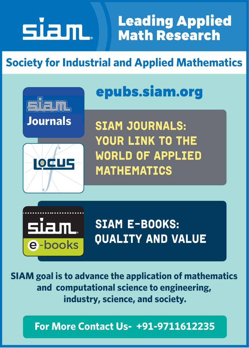 balaniinfotech's tweet photo. In case of any query about Society for Industrial and Applied Mathematics (SIAM), please contact- 9711612235 / Email- contactus@balaniinfotech.com
#balaniinfotech #spreadinginfo #librarians #iitians #universities  #mathematics #maths #mathproblems #appliedmathematics #siam https://t.co/Aty3OiVv2m