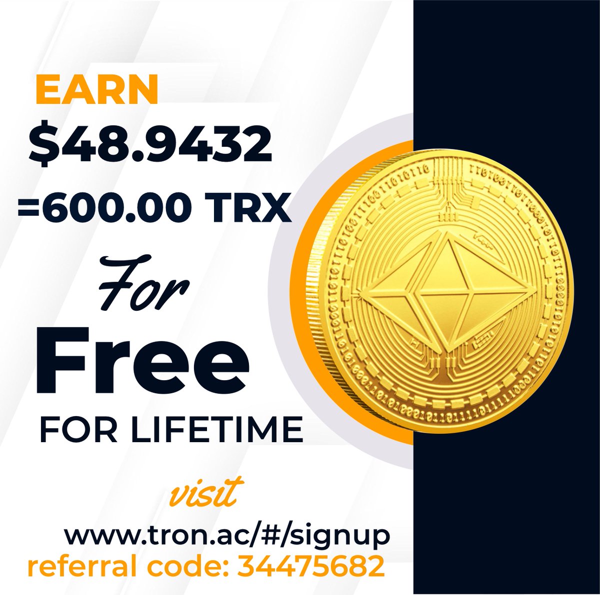 Make money with Tron cion (TRX) with no investment, Earn 600.00 TRX with is equivalent to $48.9432 
the first time on registration. 
CLICK THE LINK BELOW TO REGISTER. 100% LEGIT AND APPROVED,tron.ac/#/extendReg?id…