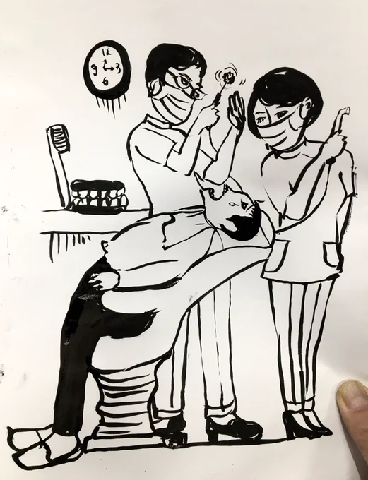 今日のかっ飛ばしは
目をつぶって浮かんできた「恐怖!歯科治療」と言う感じの画です。 