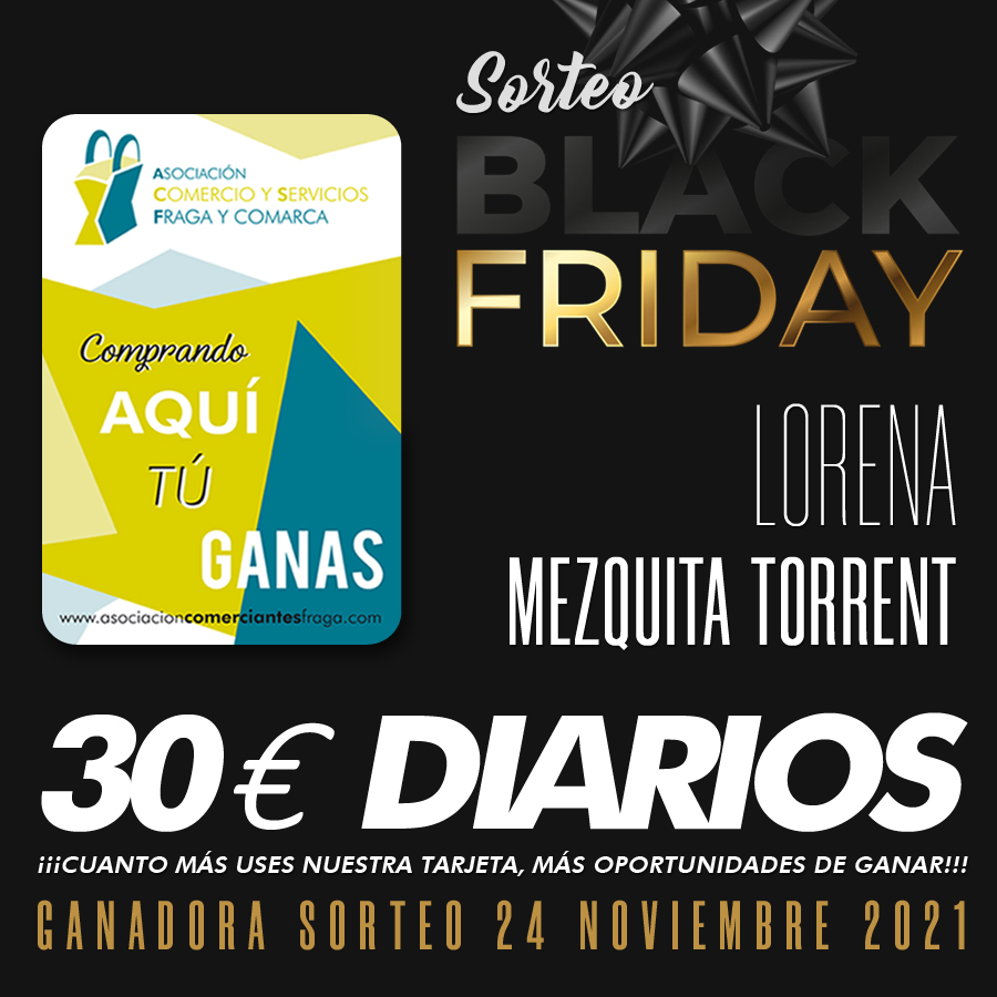 comerciofraga's tweet photo. La GANADORA del sorteo #blackfriday de ayer MIÉRCOLES 24 DE NOVIEMBRE es LORENA MEZQUITA TORRENT por pasar su TARJETA DE FIDELIZACIÓN en #FrancoModa 🍀 ¡Enhorabuena!
Mañana anunciamos al último ganador de la semana, correspondiente a las compras realizadas hoy ¡Suerte a todos! https://t.co/chnn5831vP