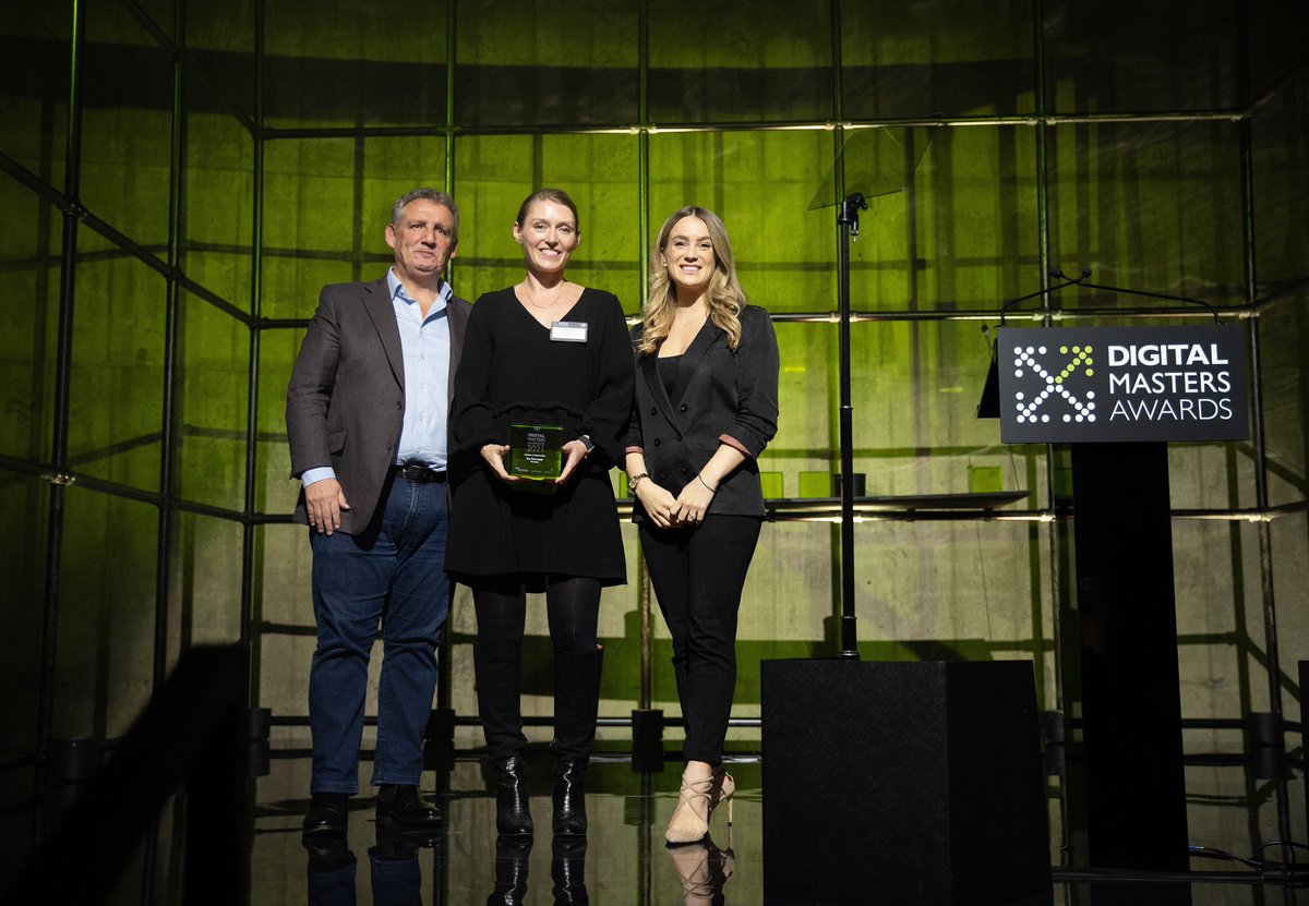TheUpGroup's tweet photo. Eva Ducruezet of @GoCardless walked away with this year’s #GreenCube for our Excellence in People and Talent category at the #DMAs2021. Eva and her team have hired over 500 people, doubling their employee base. Congratulations again Eva! https://t.co/JGVZ8O0dOg