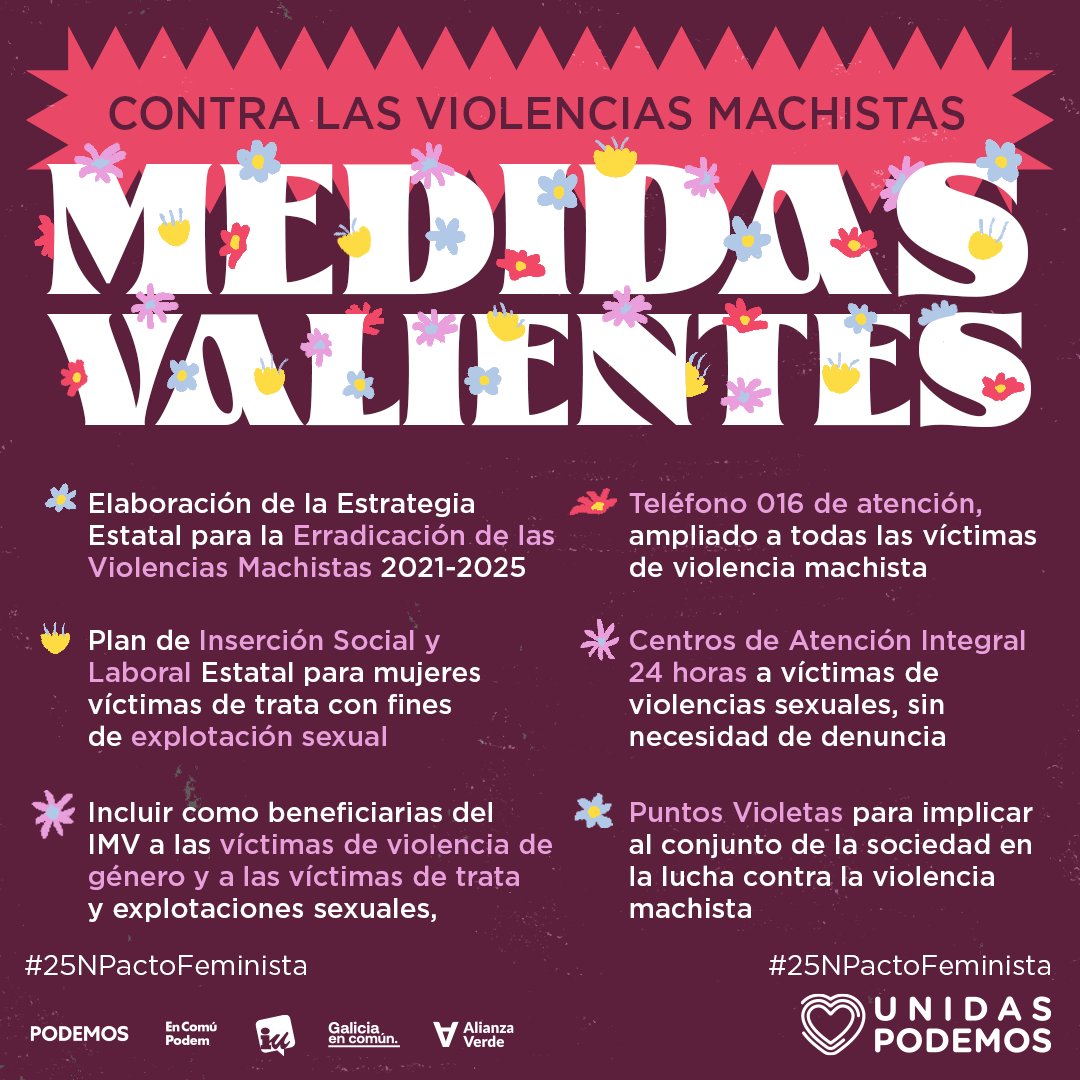 Las violencias contra las mujeres se combaten con la #LeySoloSíEsSí, la #LeyTransyLGTBI y todas esas medidas por las que hemos luchado JUNTAS.

Contra las violencias machistas, medidas valientes 💜 

#25NPactoFeminista
