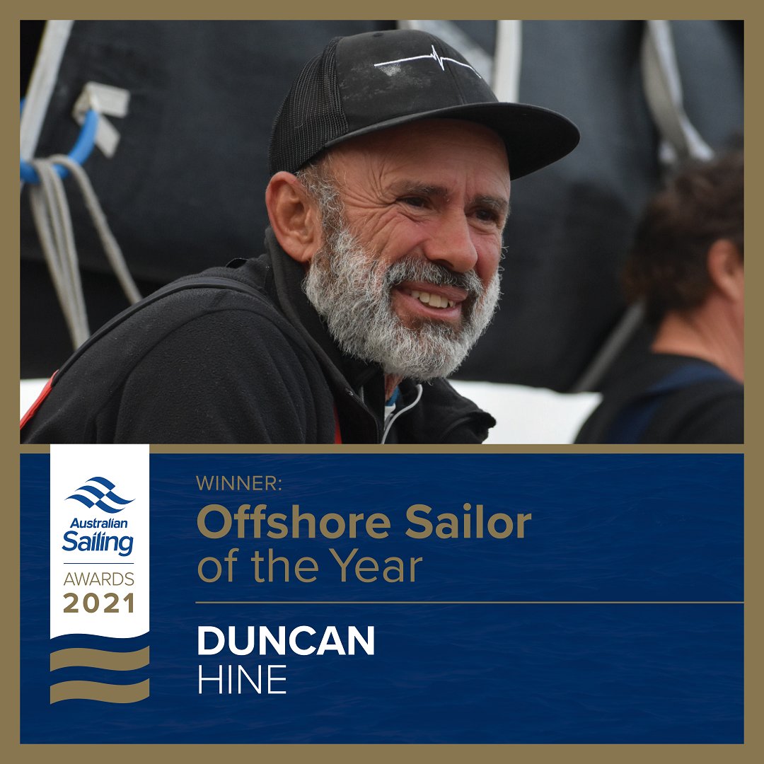 AustSail's tweet photo. Congratulations Duncan Hine from Derwent Sailing Squadron on winning Australian Sailing’s Offshore Sailor of the Year Award for 2021. 🏆
Duncan achieved line honours at the TASPORTS Launceston to Hobart race as well as the Bruny Island Ocean Race 👏
#AustSail #AustSailAwards https://t.co/Iw4MLz1pHR
