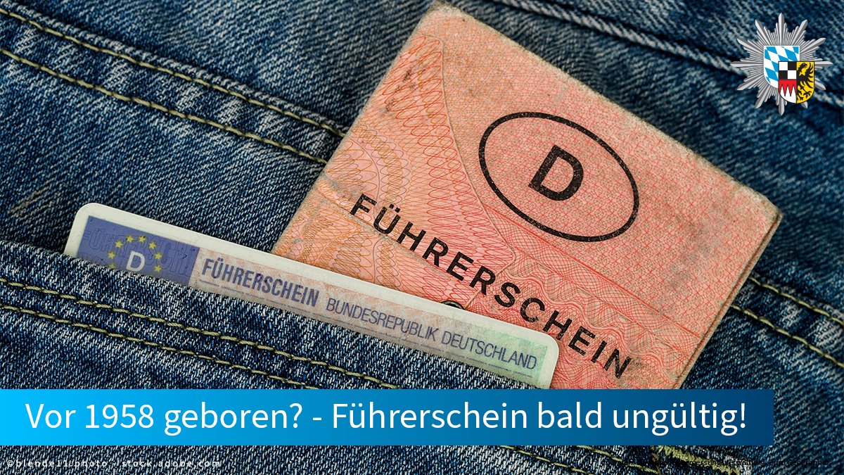 PolizeiMFR's tweet photo. Ihr seid zwischen 1953 und 1958 geboren und habt noch keinen #Scheckkartenführerschein? Dann wird euer #Führerschein am 19.01.2022 ungültig!
Seid also schnell und tauscht ihn noch um, sonst riskiert ihr ein #Verwarngeld. 😉
Weitere #Infos gibt es hier:
https://t.co/uE3cCnGdJb https://t.co/yhKkEWxfyY