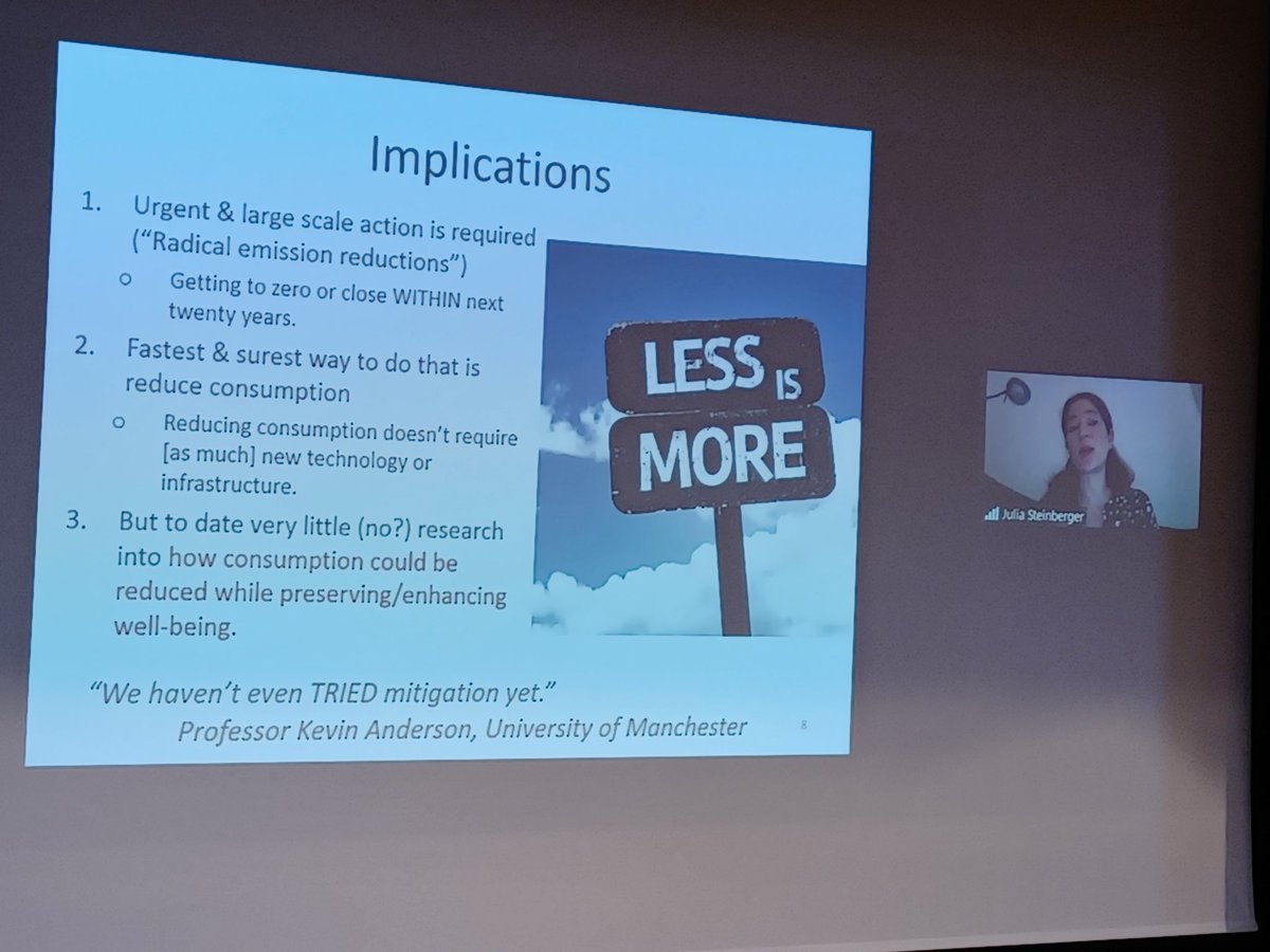 "Are we even trying to do climate mitigation if we don't consider consumption?" Reducing consumption doesn't require lots of new technology or infrastructure <a href="/JKSteinberger/">Prof Julia Steinberger</a> at #yhys colloquium