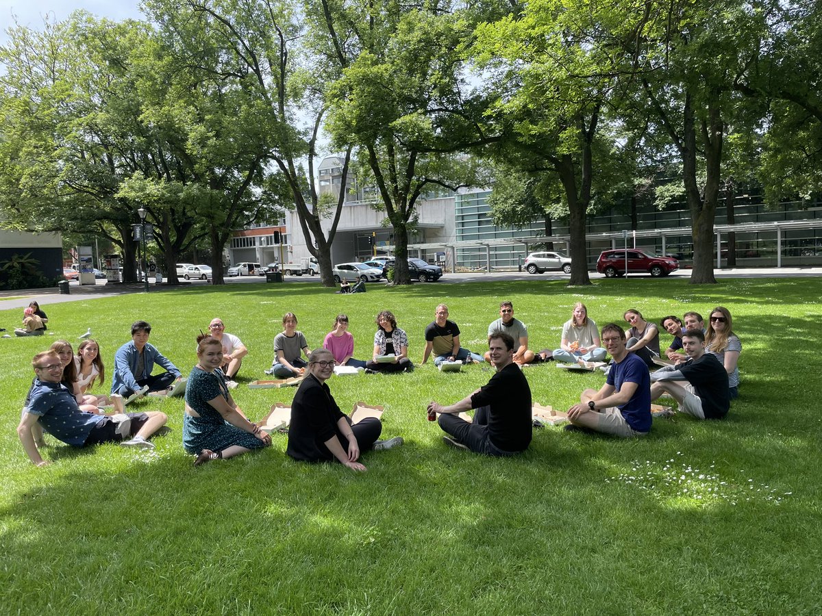 PeterFineran's tweet photo. Welcome #pizza #picnic for our new summer students and congrats to our Honours students who did so well in their results. More exciting #phage #crispr and #phagedefence work. #dunnerstunner @microtago https://t.co/7v1oPYPQXA