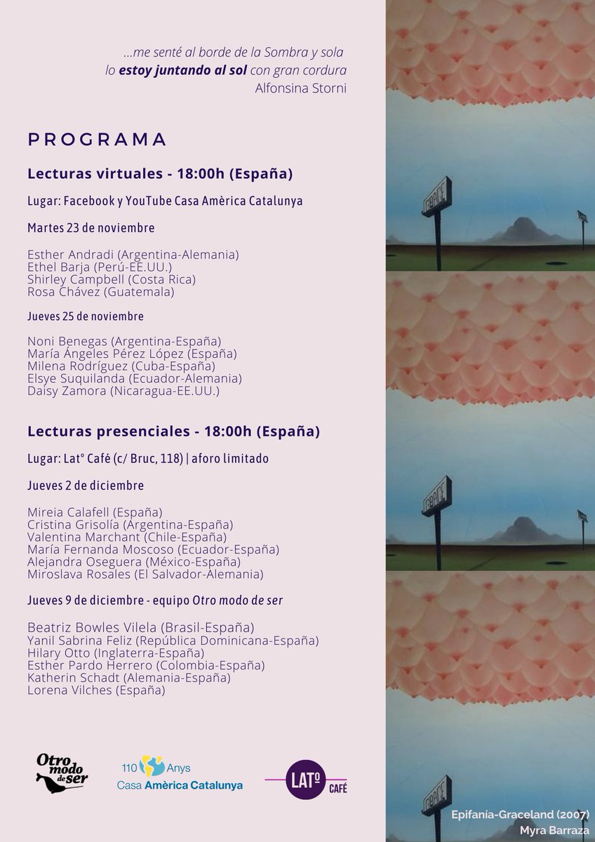 Hoy sumaremos más poetas y más versos con la segunda sesión de <a href="/otromododeser/">Otro modo de ser</a>. A partir de las 18h (ESP), abriremos ventanas a #poetas latinoamericanas que nos leerán desde España, Alemania y EE.UU.

🔴 Facebook Live: ow.ly/XMoC50GWgRu
🔴 YouTube: ow.ly/8UWT50GWgT5