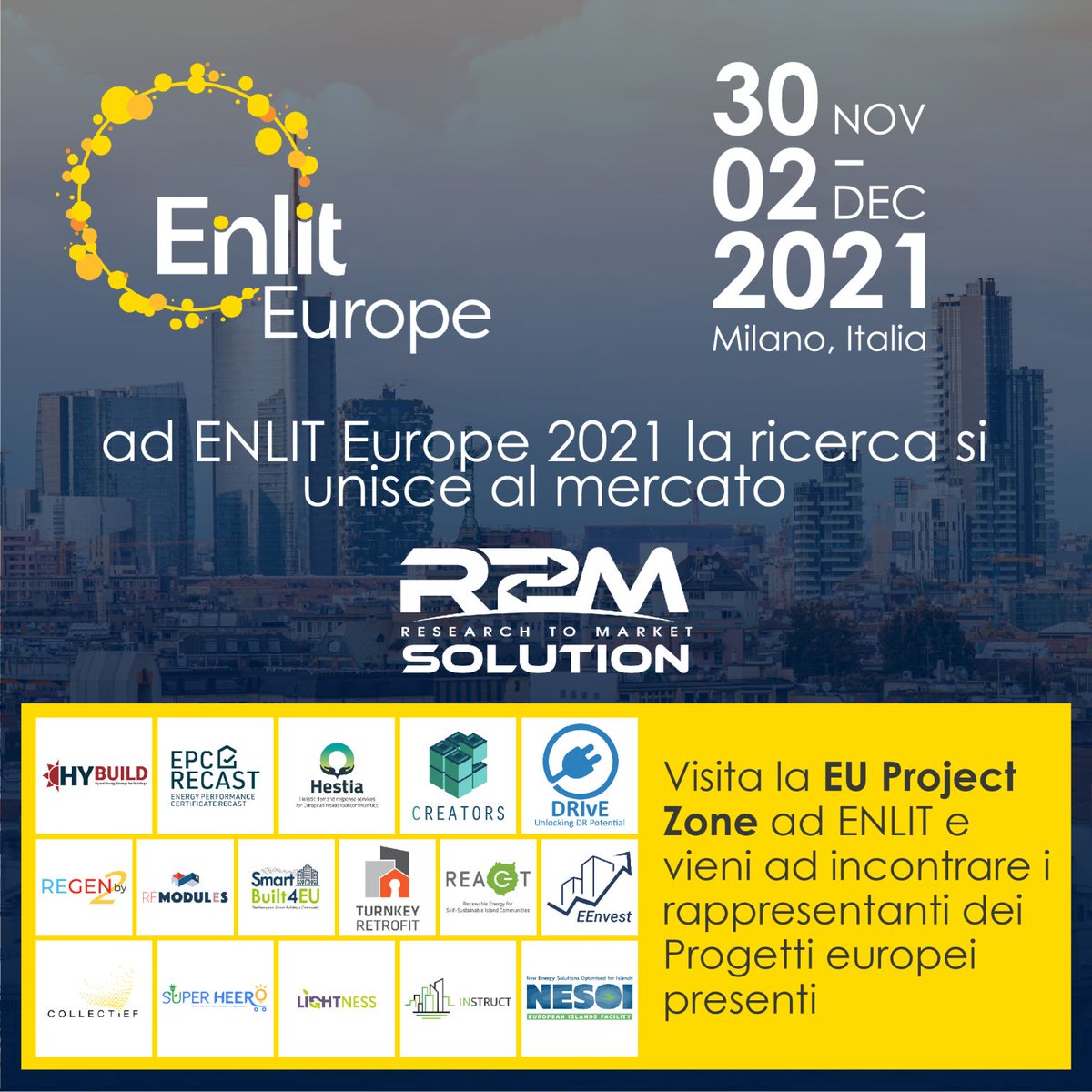 creators4you's tweet photo. ‼️ CREATORS will take part in the 2021 
@Enlit_Europe #EUProjectZone! 

🗓️ From 30 November to 2 December in Milan 🇮🇹 with @R2MSolution and other 15 #HorizonEU 🇪🇺 committed to #energytransition ⚡️ in the #builtenvironment 🏘️

🎫 Register for free here ⬇️
https://t.co/e2rPsdsOBL https://t.co/l0c1MbzwFo