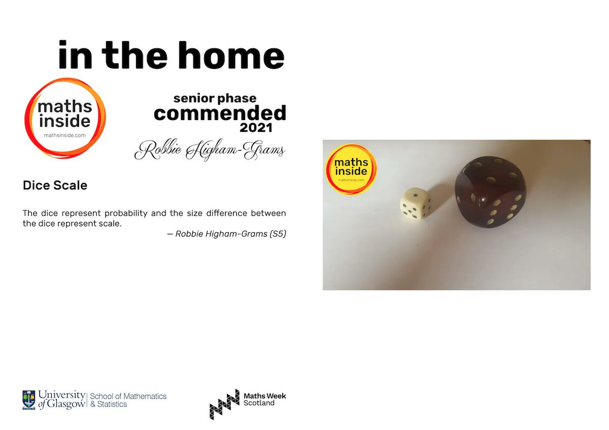 mathsinside's tweet photo. *Dice Scale* — Robbie Higham-Grams (S5) @SpeysideRector — Senior Phase Commended Entry 📸🎉 @mathsinside #mathsinside #mathsinsideHome #maths #PhotoContest #MathsWeekScot @UofGlasgow @UofGMaths_Stats @mathsweekscot @tentivetodetail https://t.co/qAPzqwgAGq