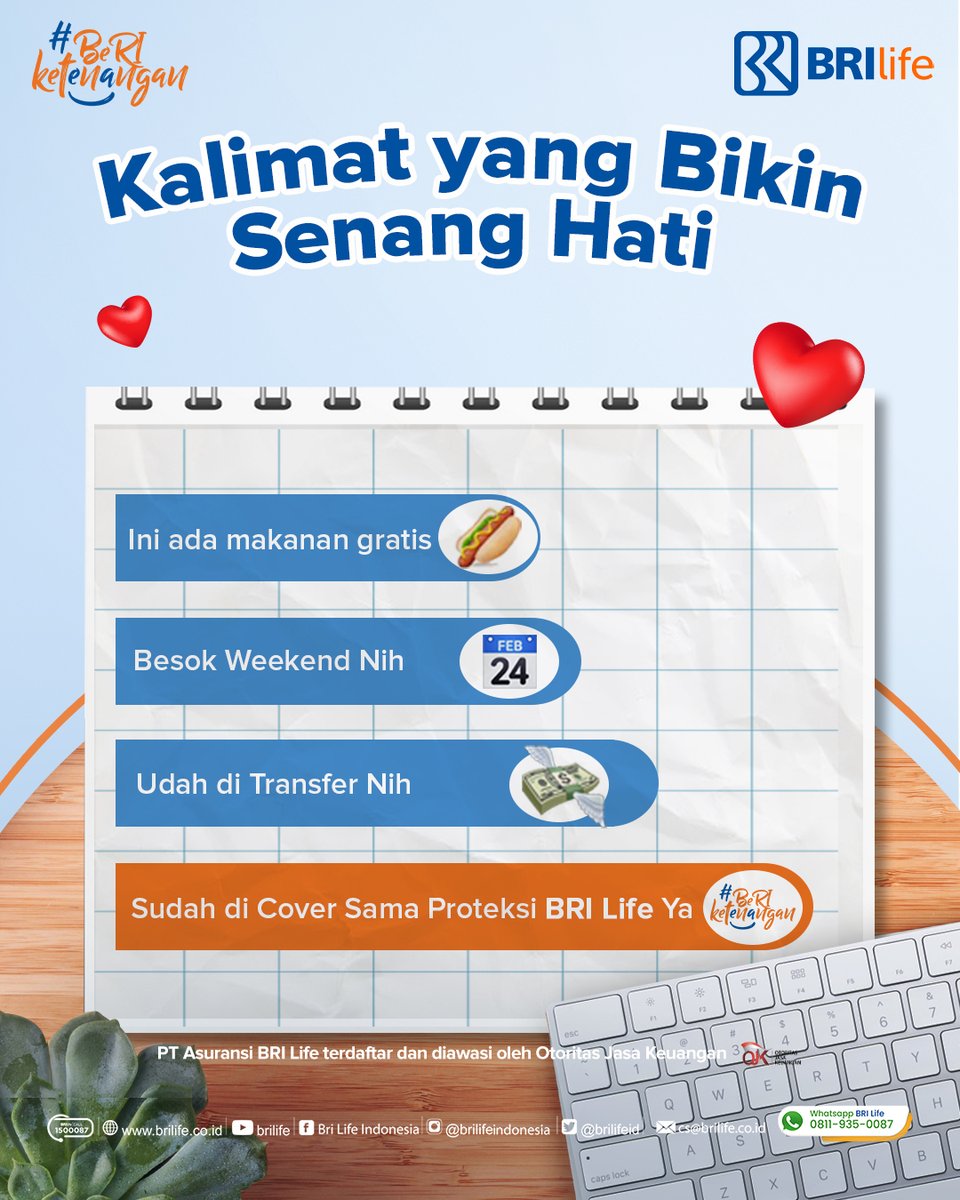 BRILIFEID's tweet photo. Hai Sobat BRILiaN!
Nggak ada deh yang ngalahin kalimat, “Sudah di-cover sama proteksi BRI Life yaa” waktu ada hal genting terjadi 🥰🥰
Ayo pilih proteksi dari BRI Life soalnya bisa #BeRIketenangan !
#BRILife
#BRILifeID
#UntukIndonesiaBRILiaN
#MemberiMaknaIndonesia https://t.co/DS6WeroNm5