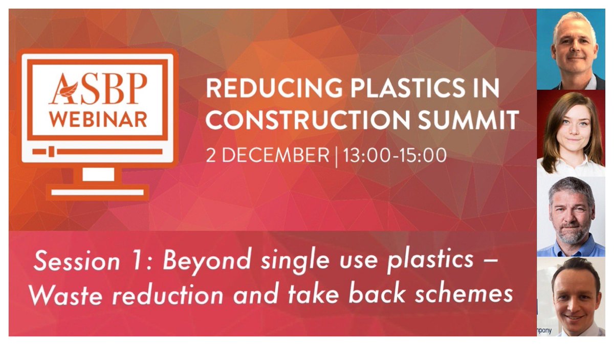 asbp_uk's tweet photo. Our #ReducingPlastics in Construction Summit - on 2 Dec at 13.00 - is divided into 3 parts. Session 1 looks at reducing the waste caused by single-use plastics, including take-back schemes.
FREE for ASBP members: register here https://t.co/al2SfnY54x https://t.co/BObpSJi0R7