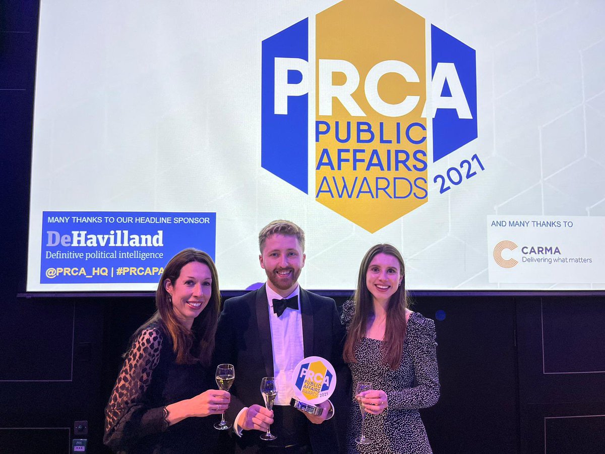 Thrilled to have taken home our third(!) campaign of the year award last night for our work championing the beauty sector through the pandemic 💅

Congrats to my amazing <a href="/BAW_APPG/">APPG on Beauty & Wellbeing</a> @InterelUK team for winning PRCA Public Affairs Awards ‘Consultancy Campaign of the Year 2021’ 🌟