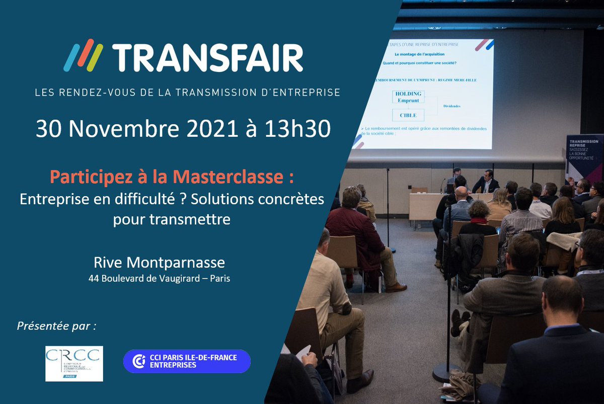 📣Participez à la Masterclasse "Entreprise en difficulté ? Solutions concrètes pour transmettre " sur le Salon #Transfair ! Inscrivez-vous dès maintenant sur transfair.pro ▶️bit.ly/39fI6U5 #Transfair2021 #transmission #reprise #cession