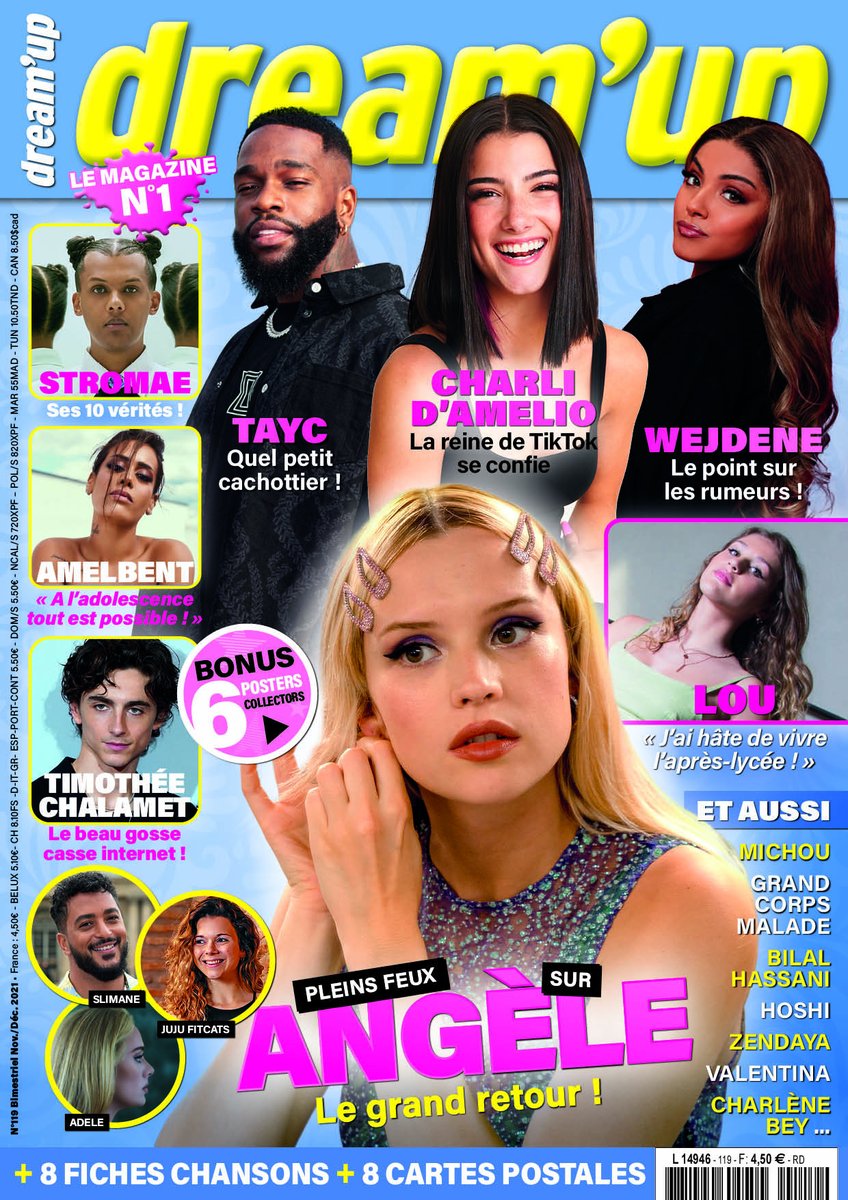Ton nouveau <a href="/DreamupMag/">Magazine Dream'up</a> est en vente ! Retrouve 
Tayc, Angèle, Wejdene, Charli d'Amelio, Stromae, Amel Bent, Timothée Chalamet et bien d'autres !
En cadeau : 6 posters exclusifs +8 cartes chanson+ 8 cartes postales bit.ly/2v1SfPz