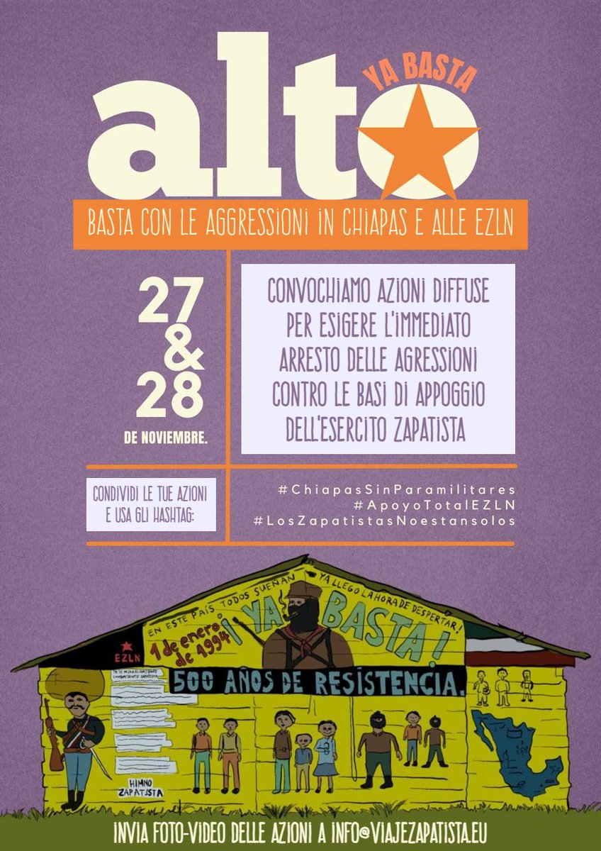girazapatistaIT's tweet photo. ❤️‍🔥 𝐂𝐎𝐍𝐕𝐎𝐂𝐇𝐈𝐀𝐌𝐎 𝐀𝐃 𝐀𝐙𝐈𝐎𝐍𝐈 𝐃𝐈𝐅𝐅𝐔𝐒𝐄
27&amp;28 Novembre in tutta l'#Europa in basso a sinistra
In seguito alle aggressioni contro le basi di appoggio dell'#EZLN, contro le comunità zapatiste, contro la società civile del #Chiapas https://t.co/FjKpppJ330