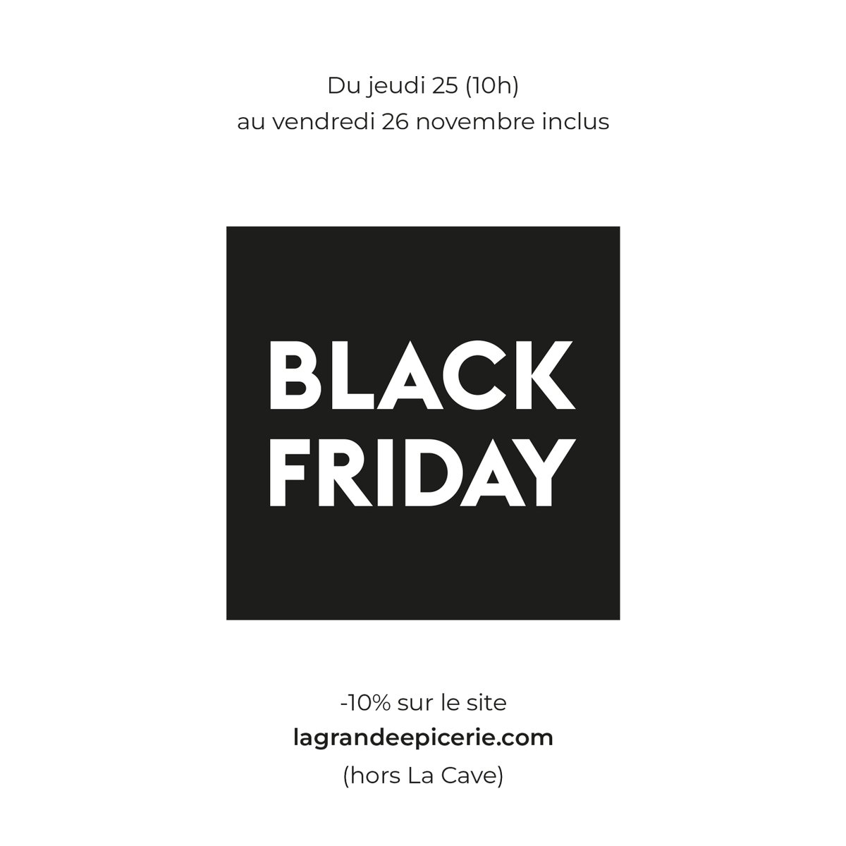 Black Friday : jusqu'au 26 novembre, profitez de -10% sur tout le site internet (hors cave). 👇 bit.ly/3CKvqRm