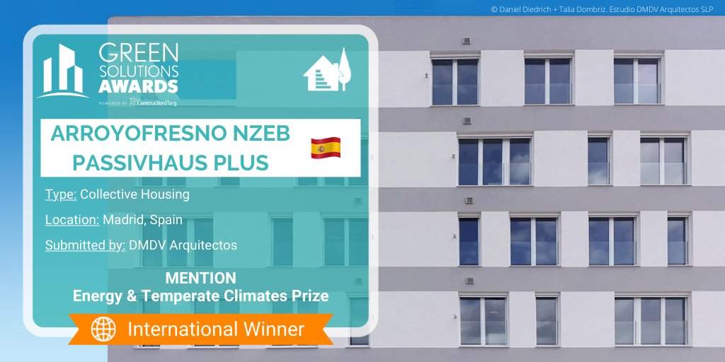 Finalmente, nuestro proyecto "Arroyofreno nZEB PASSIVHAUS PLUS" ha ganado el premio de Mention Energy &amp; Temperate Climates Price International Winner en el Concurso de los Green Solution Awards Internacional

Gracias a todo el equipo. A por los siguientes!
dmdva.com