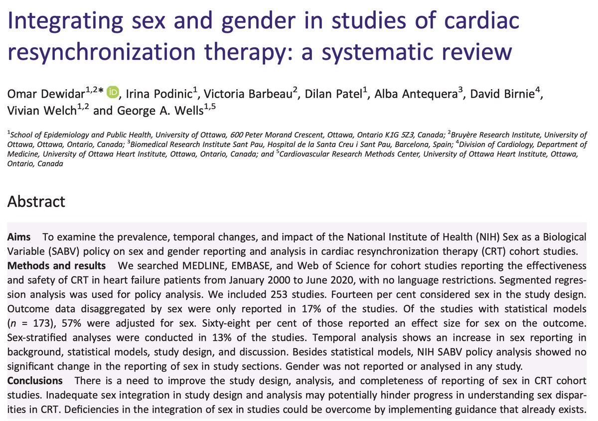 okdewidar's tweet photo. This one is special - Integrating sex and gender in studies of cardiac resynchronization therapy: a systematic review
https://t.co/Oxa148HoN7
@vawelch @_GeorgeWells_ @IrinaPodinic @Alba_Antequera @_dilpat #CardioTwitter https://t.co/PcWfurAVFV