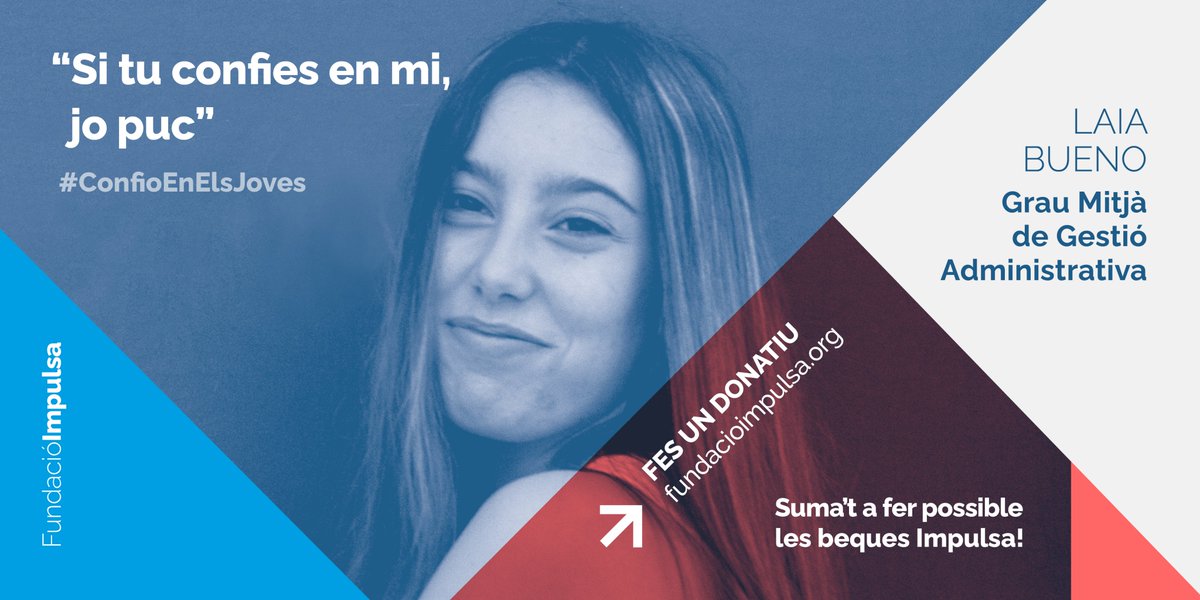 💙 Suma't a fer possible les beques Impulsa perquè joves en risc d’exclusió social puguin accedir a estudis de Formació Professional

FES UN DONATIU 👉🏽 ja.cat/rhlcF 

Nosaltres confiem en els joves. I tu? 
#ConfioEnElsJoves