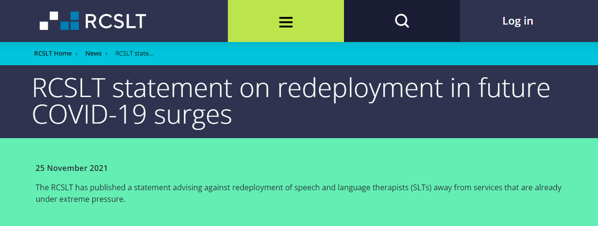 The RCSLT does not support the redeployment of speech and language therapists away from services that are already under extreme pressure as they attempt to restore services, reduce waiting lists and meet targets. Read our statement via rcslt.org/news/rcslt-sta… #slpeeps #slt2b