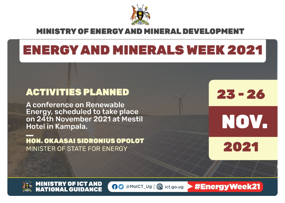 VickyVaroh's tweet photo. With the aim of discussing what can be done to increase renewable energy uptake in Uganda, @MEMD_Uganda held a conference on renewable energy as one of the planned activities for celebrating #EnergyWeek21 in Uganda at @MestilHotel
@HonOkaasai
@Hon_Ssebugwawo https://t.co/18UXdkL0lB