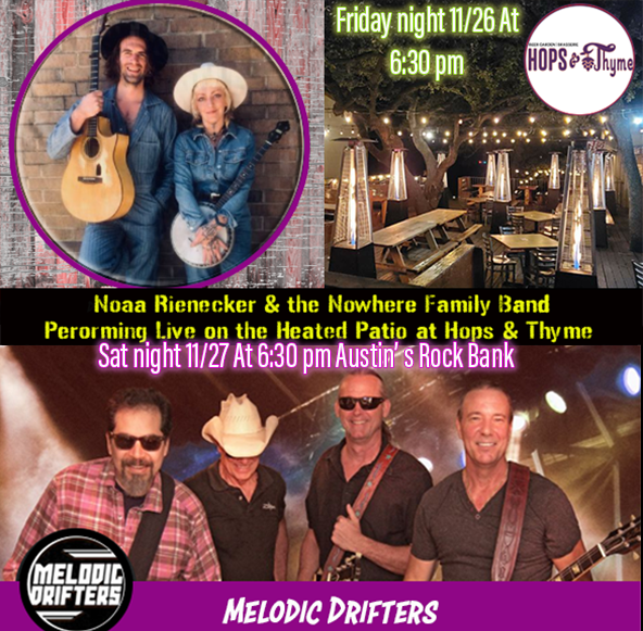 hops_thyme's tweet photo. This Weekend on the Hops &amp; Thyme's Patio. 
Friday - Noaa Rienecker &amp; The Nowhere Family Band
Sat - Melodic Drifters Austin's Rock Band
#liveMusic #atx #lakeway #Restaurants #austinbarcrawl #do512 #whenwherewhataustin #stufftodoinaustin #austinfoodie #atxlife #atxfoodie #austin360 https://t.co/G32Ru4ewS4