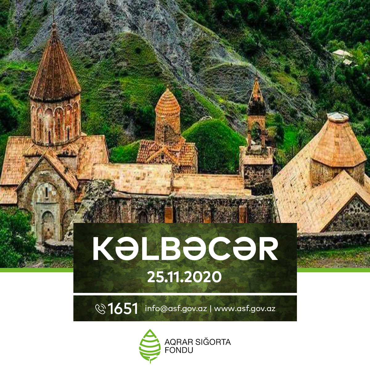 Atalarımızdan bizə əmanət qalan Xudavəng məbədi, İstisu bulağı, Lök qalası, Qaladüzü - doğma Kəlbəcər 1 il öncə bu gün işğaldan azad olundu.

Kəlbəcər bizimdir! Qarabağ Azərbaycandır!

#ASF #Aqrarsigorta #Kəlbəcər #Kalbajar #QarabağAzərbaycandır #KarabakhisAzerbaijan