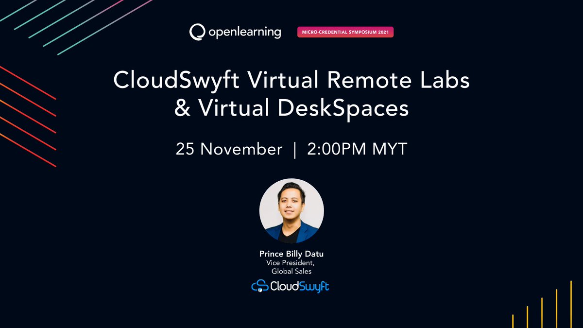 openlrning's tweet image. STARTING SOON: #OLSYMPO2021 🇲🇾 Partner Showcase with @cloudswyft about their Virtual Remote Labs &amp;amp; Virtual DeskSpaces offerings. Explore CloudSwyft&apos;s micro-credential courses at openlearning.com/cloudswyft/ and tune in via bit.ly/OLSYMPO21 or YouTube!