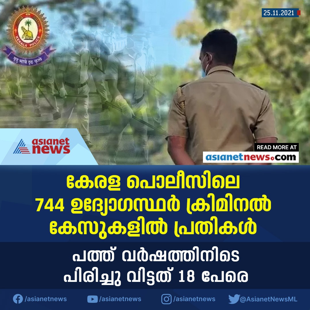 AsianetNewsML's tweet photo. കേരള പൊലീസിലെ 744 ഉദ്യോഗസ്ഥർ ക്രിമിനൽ കേസുകളിൽ പ്രതികൾ
 #Policecriminals #keralapolice #criminals https://t.co/EGF3xP131H