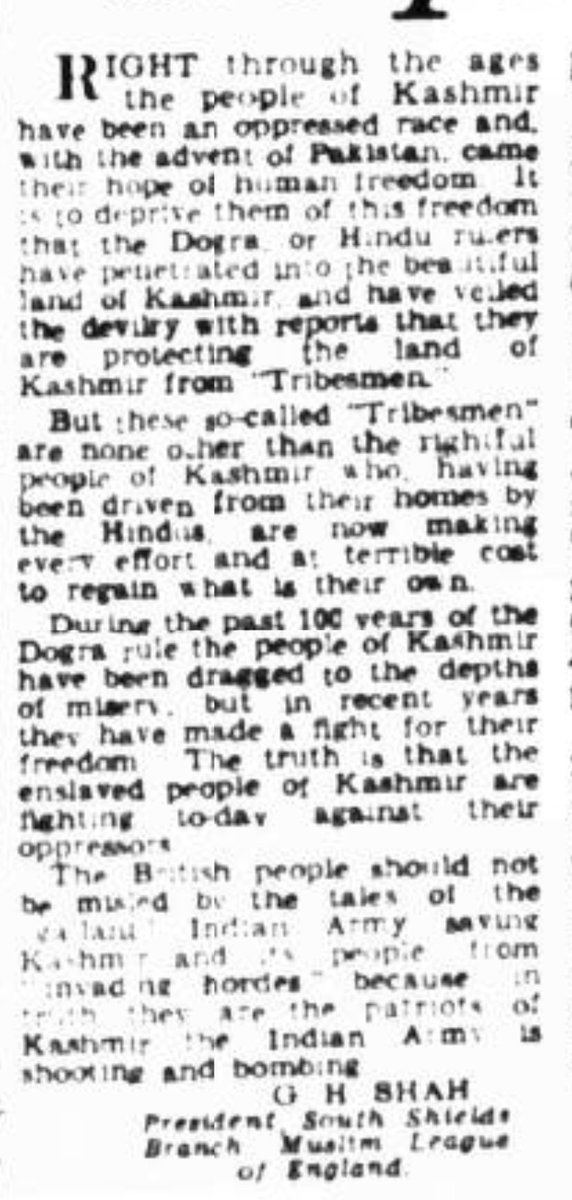 Stairwa78009667's tweet photo. Published: 
Monday 
24 November 1947
Newspaper: Newcastle Journal

Every word published in this newspaper 74 years ago today holds true for the misery #Kashmiris are in but the world continues to ignore our suffering https://t.co/LJ9rhjE31h