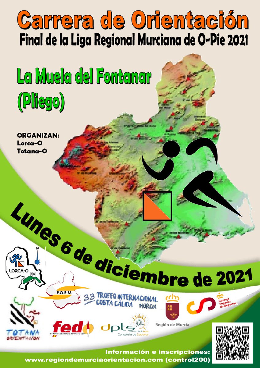 📢13ª prueba #LRMO2021🗺️🏃

📆 6 de diciembre de 2021

📍 La Muela del Fontanar (Pliego)

📝 Inscripciones, hasta el viernes 26 de noviembre a las 23:59h: control200.com/InfoEvento.asp…

🔶Organiza: Lorca-O y <a href="/Totana_O/">Totana Orientación</a> 

#OrientacionMurciana #33CCOpie #orienteering  #orientacion