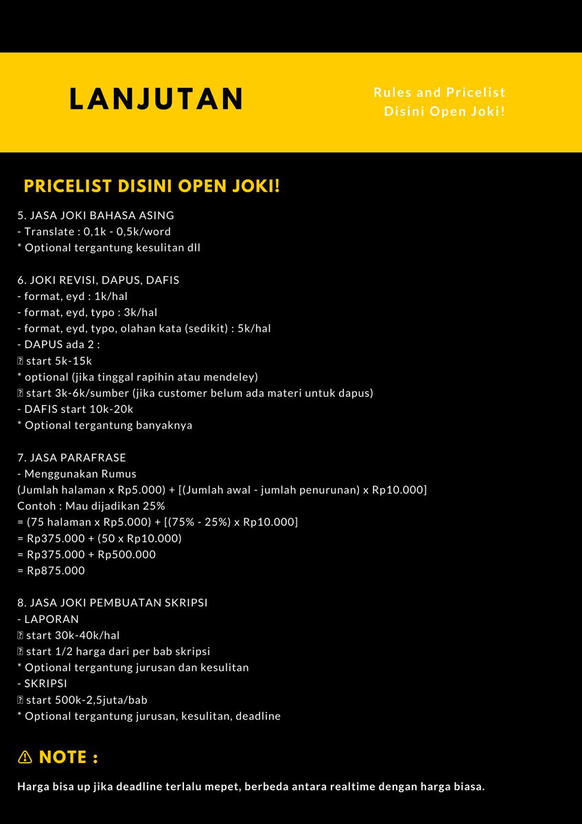 disiniopenjoki's tweet image. Welcome to #JokiTugasDisini!^^

° Rules &amp;amp; Pricelist Joki Tugas Disini!