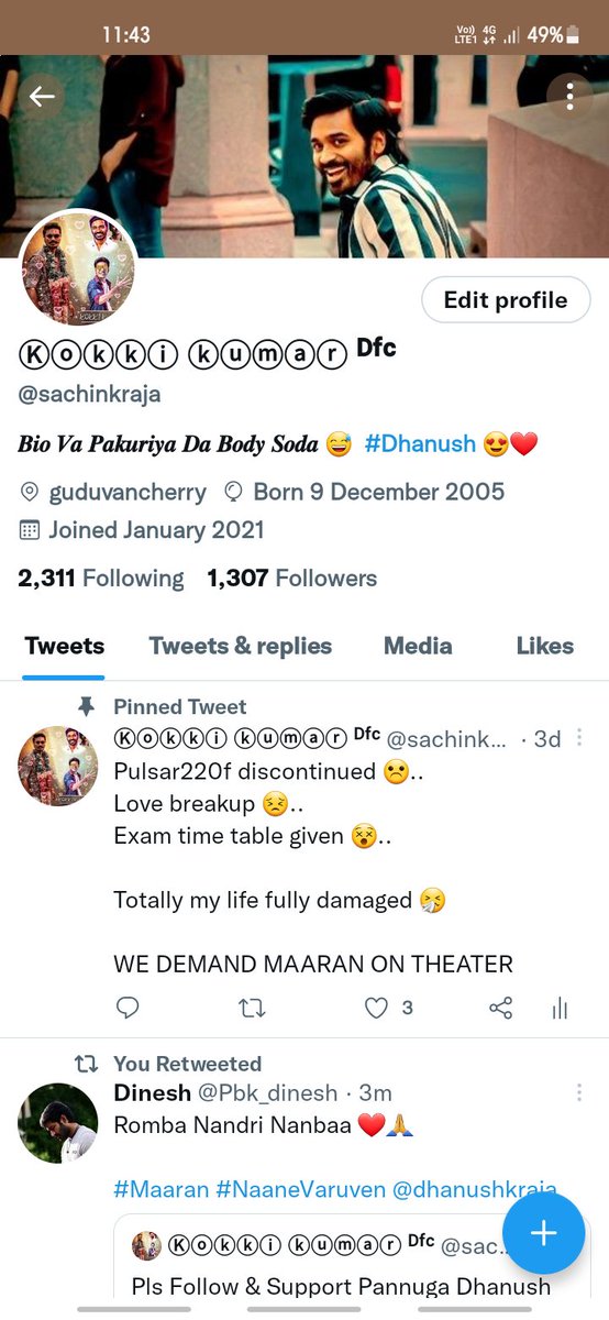 sachin_dfan's tweet image. 1.307 family 🙏

#BioUpdated 😅

#AtrangiReTrailer ☺️❤️

@Dhanushkraja | #Maaran #NaaneVaruven