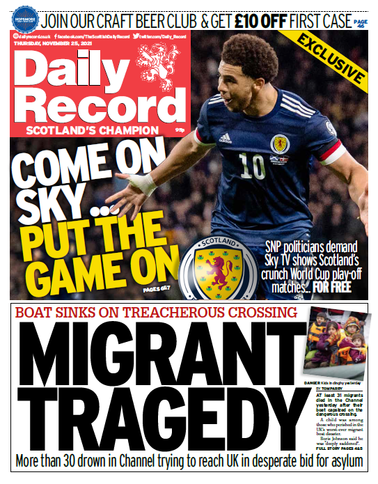 Thursday's Daily Record front page. #scotpapers