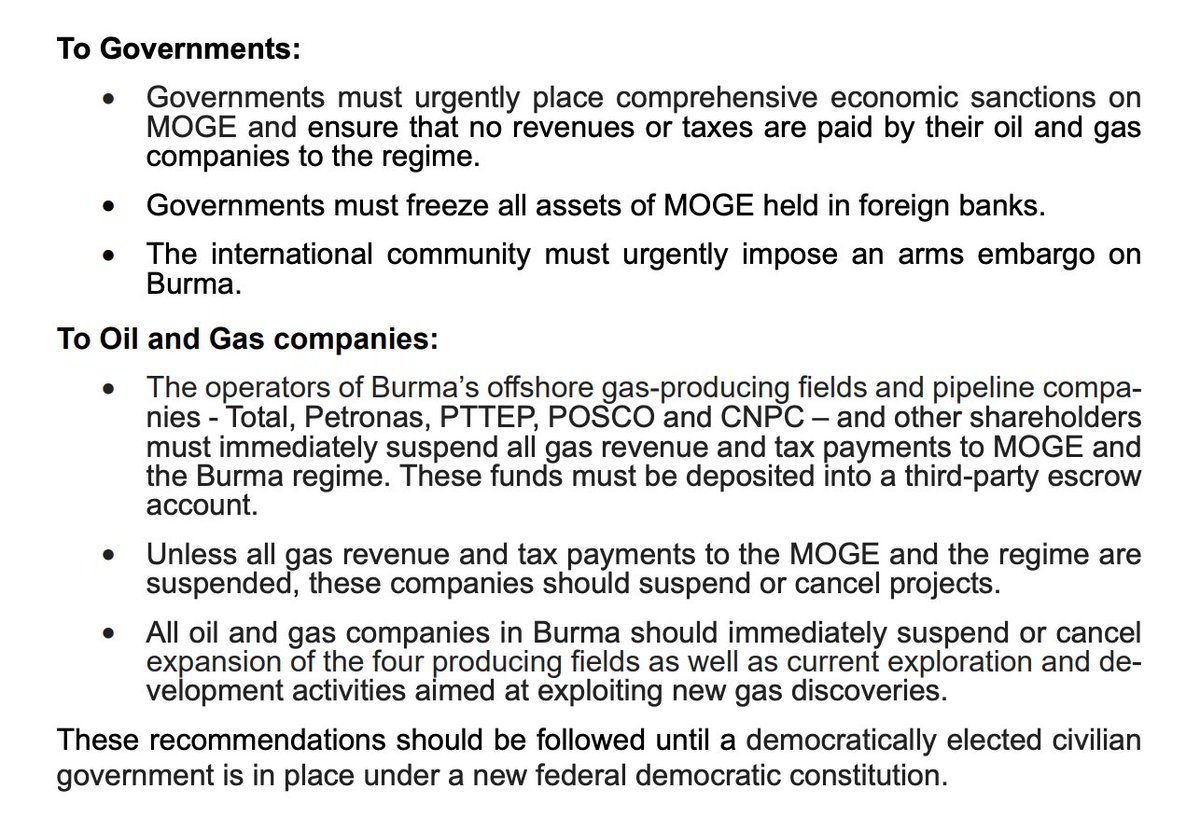Arakan Oil Watch has released a new report into #Myanmar's oil &amp; gas sector, which finances the terrorist military junta. Report has an update on offshore gas &amp; its impacts on the ppl. Recommendations 📸👇🏽

Read full report 👉🏽 bit.ly/3nQB93Q #MyanmarMilitaryTerrorists