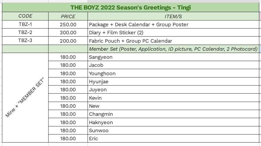 rkhiveesells's tweet photo. #YMSPHTingi | help rt🙏
RE: WTS/LFB

✨THE BOYZ 2022 Season's Greetings - tingi
[EVERLINE POB]
🏷️see photo for the pricelist

📅DOP: Dec. 05

✓All in + LSF
✓Normal ETA

Reply "Mine + Code"
(❌Changmin, Sangyeon, Sunwoo)

*need atleast 80% slot must be taken to push through~ https://t.co/nVqdn3cl0W