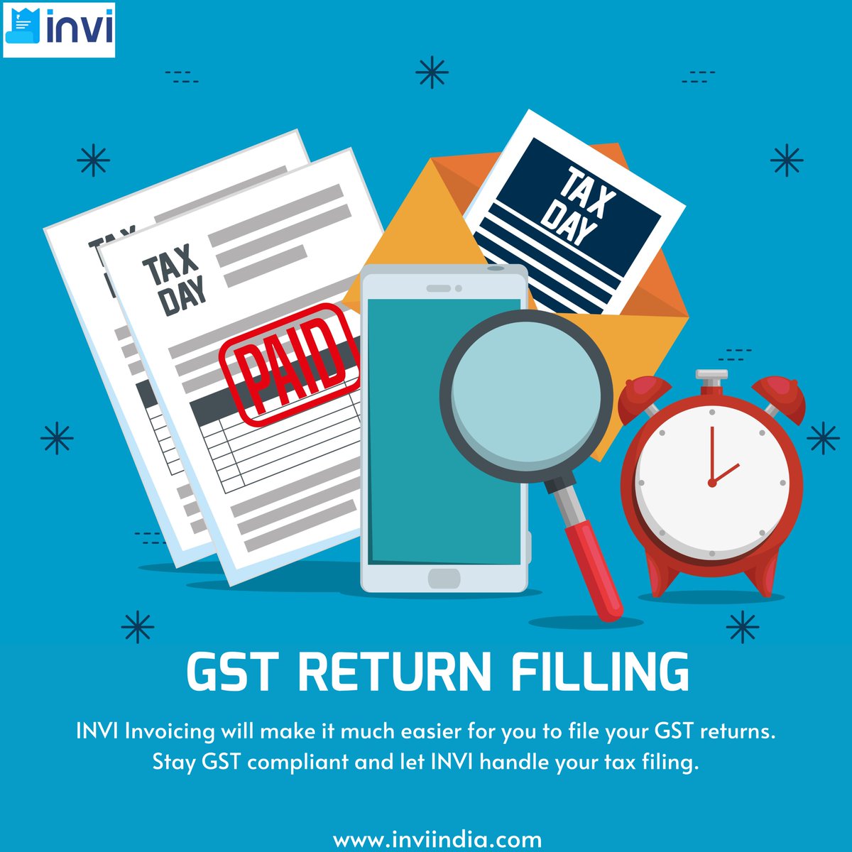 Install the INVI Invoicing app or sign up with INVI software to start filing GST returns. INVI will help you generate GST reports, help in complying with GST laws and regulations, and avoid penalties. 
Explore more details at inviindia.com