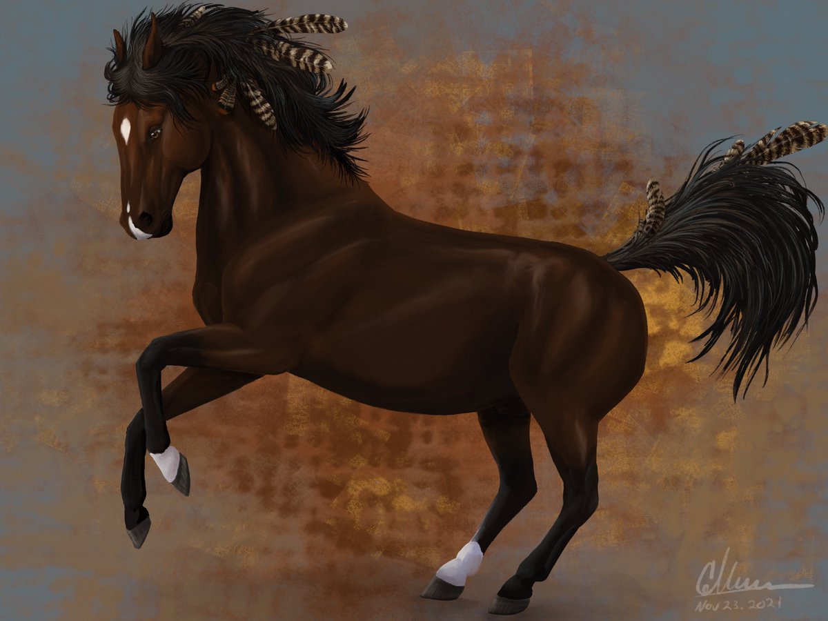 twilightwolf191's tweet photo. A fall horse painting for thanksgiving https://t.co/ttAKeMHmm7