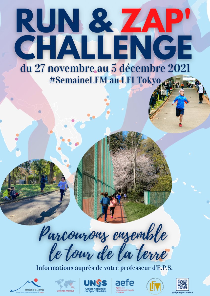 lfitokyo's tweet photo. #AVOSMARQUES, #PRĒTS, #BOUGEZ !

Tous les membres de la #communautééducative, tous les élèves et les parents ont la possibilité de participer au #RUNZAPCHALLENGE organisé au #LFITokyo dans le cadre de la #liguesportive de @AEFEAP

En savoir + https://t.co/sQJFlfSo1s 

#SemaineLFM https://t.co/GH0MbHmnW7